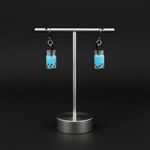 Handmade Glass Boba Tea Earrings Cute Kawaii Bubble Tea Dangle Earrings